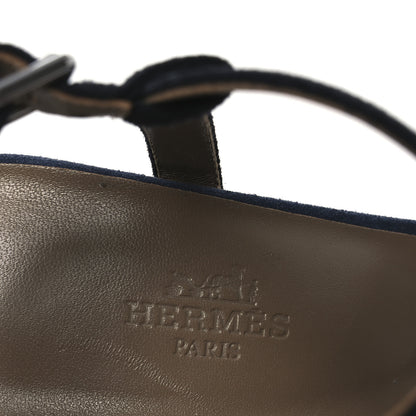 Hermes Suede Goatskin Calas Sandals 37.5 Vert Oxford Bleu Celeste Black 9 of 14