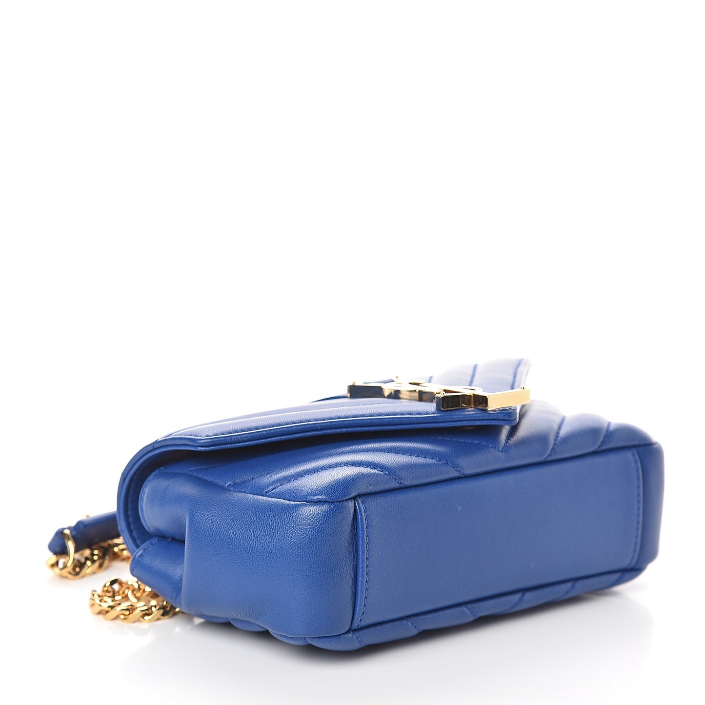 Sheepskin Matelasse Chevron Monogram Classic Baby Chain Bag Blue Majorelle