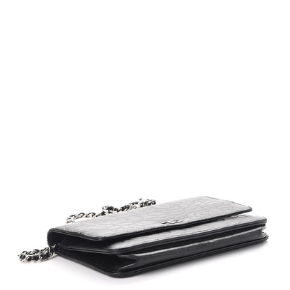 Chanel Lambskin Camellia Embossed Wallet On Chain WOC Black 4 of 14