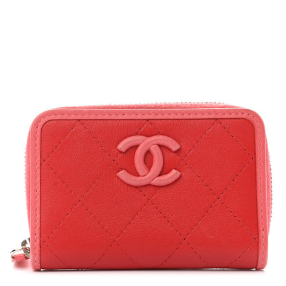 Chanel Calfskin Quilted Bi-Color Zip Coin Purse Red Pink 1 of 9