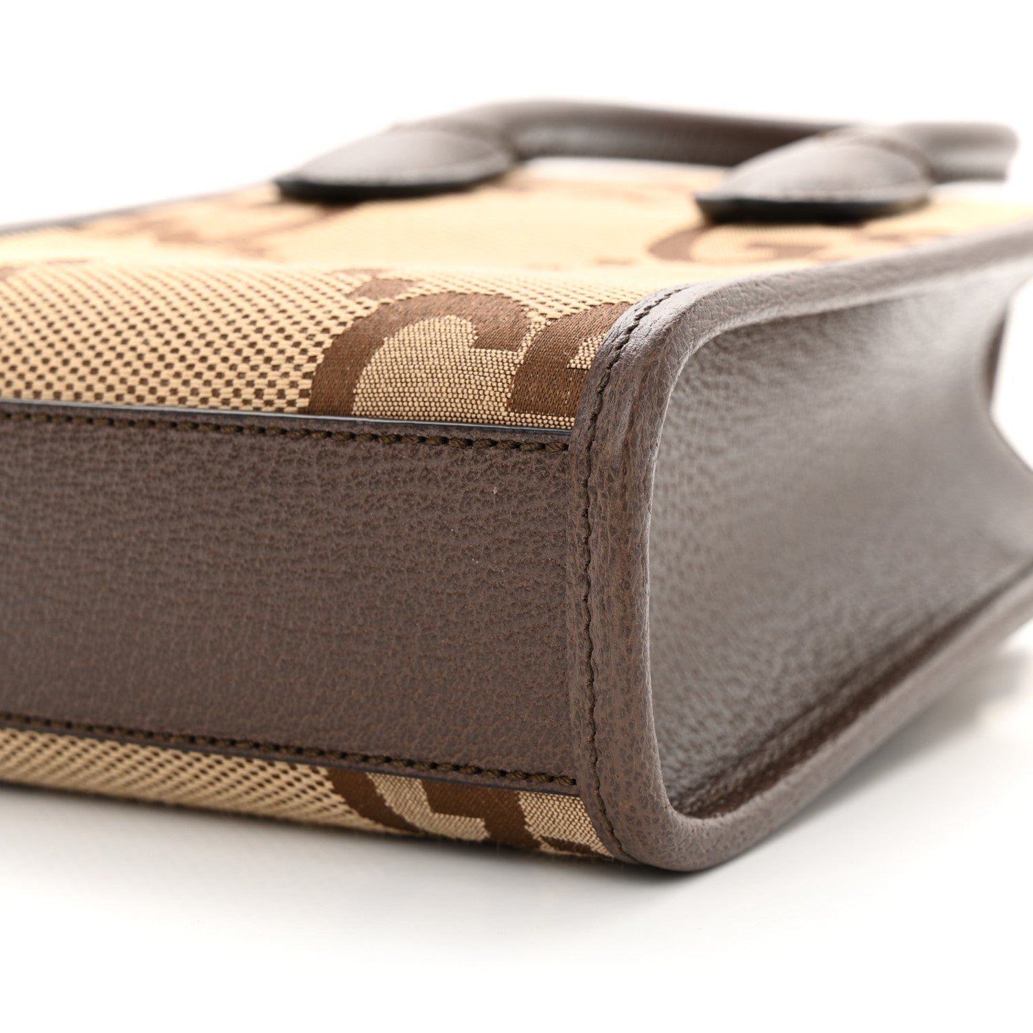 Gucci Monogram Jumbo GG Textured Dollar Calfskin Web Mini Vertical Tote Camel Ebony New Acero 11 of 12