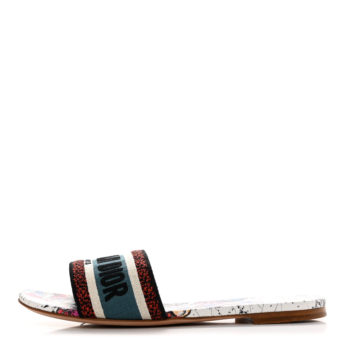Canvas Embroidered Zodiac Dway Mules Slide Sandals 39 Latte Multicolor