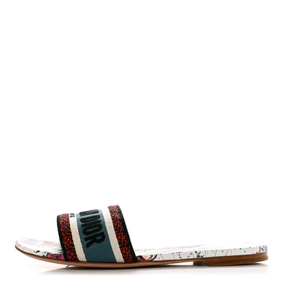 Christian Dior Canvas Embroidered Zodiac Dway Mules Slide Sandals 39 Latte Multicolor 1 of 9