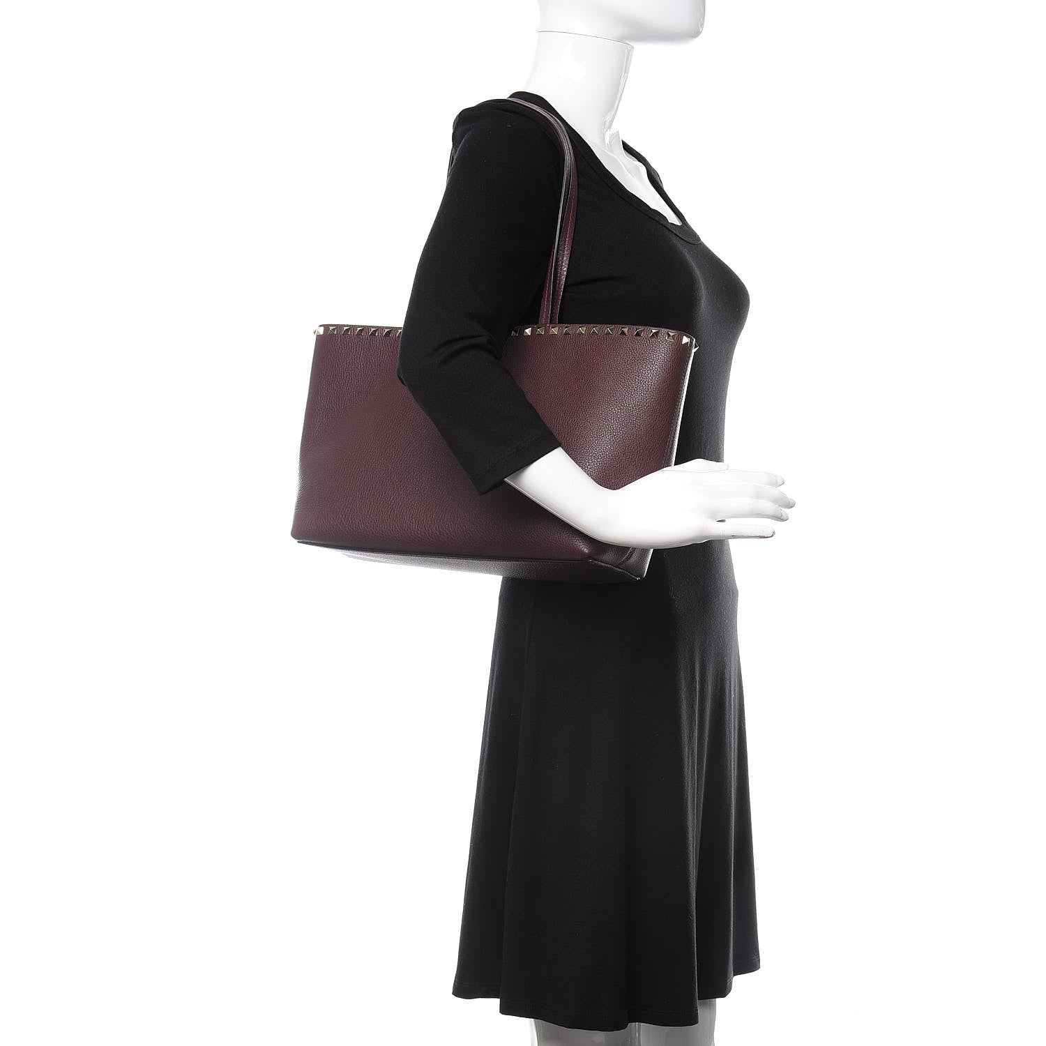 Valentino Garavani Grained Calfskin Small Rockstud Shoulder Tote Rubin 2 of 9