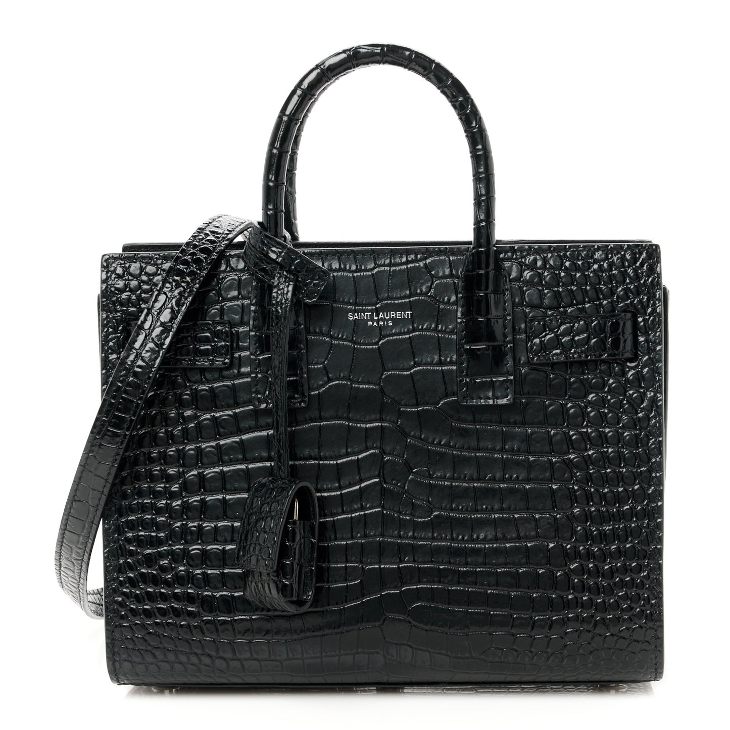 Calfskin Crocodile Embossed Nano Sac De Jour Black