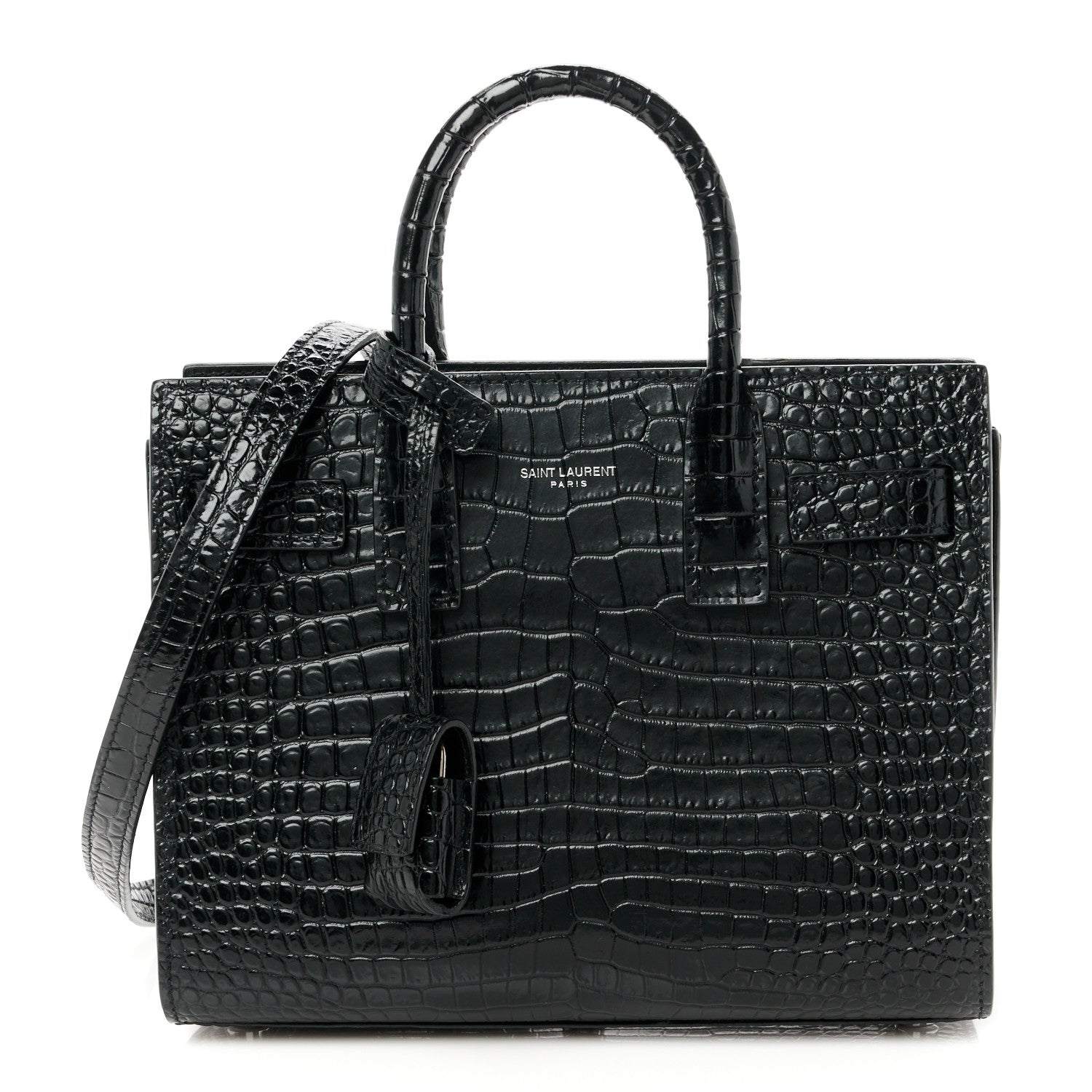 Saint Laurent Calfskin Crocodile Embossed Nano Sac De Jour Black 1 of 11