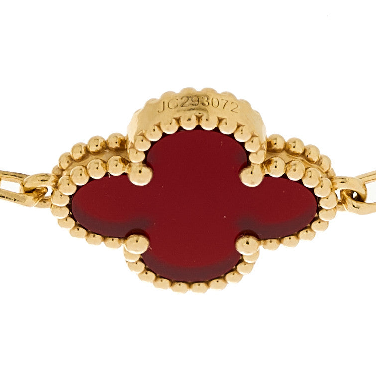 18K Yellow Gold Carnelian 5 Motifs Vintage Alhambra Bracelet