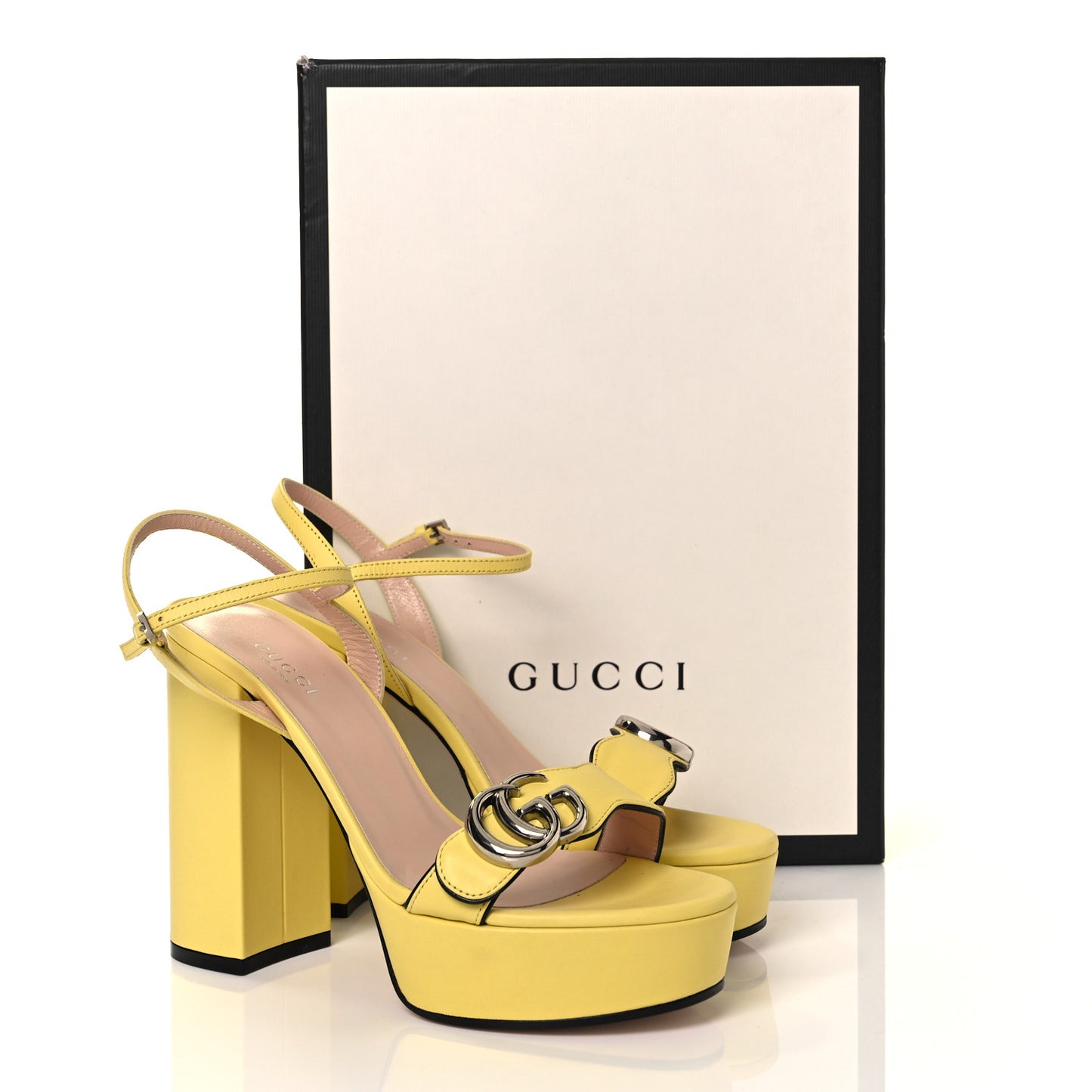 Calfskin GG Marmont Ankle Wrap 30/115mm Platform Sandals 36.5 Banana