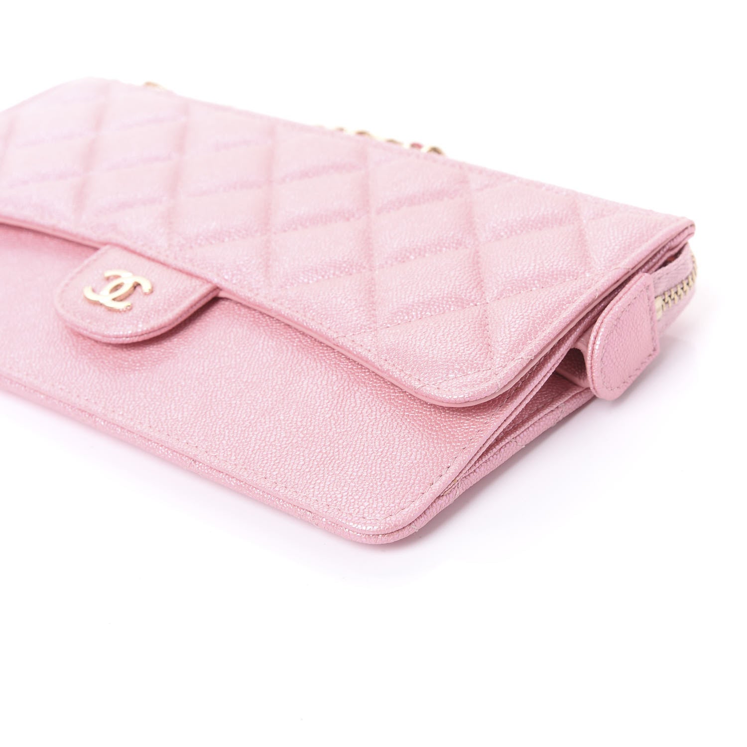 Chanel Iridescent Caviar Quilted Classic Pouch With Handle Rose Pink 9 of 10