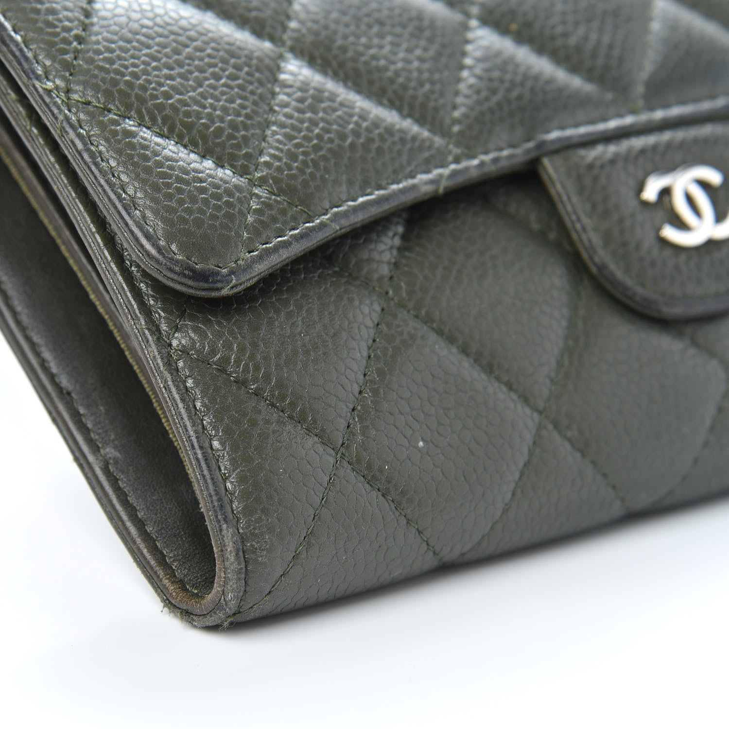 Chanel Caviar Quilted Large Flap Wallet Dark Green 8 of 17