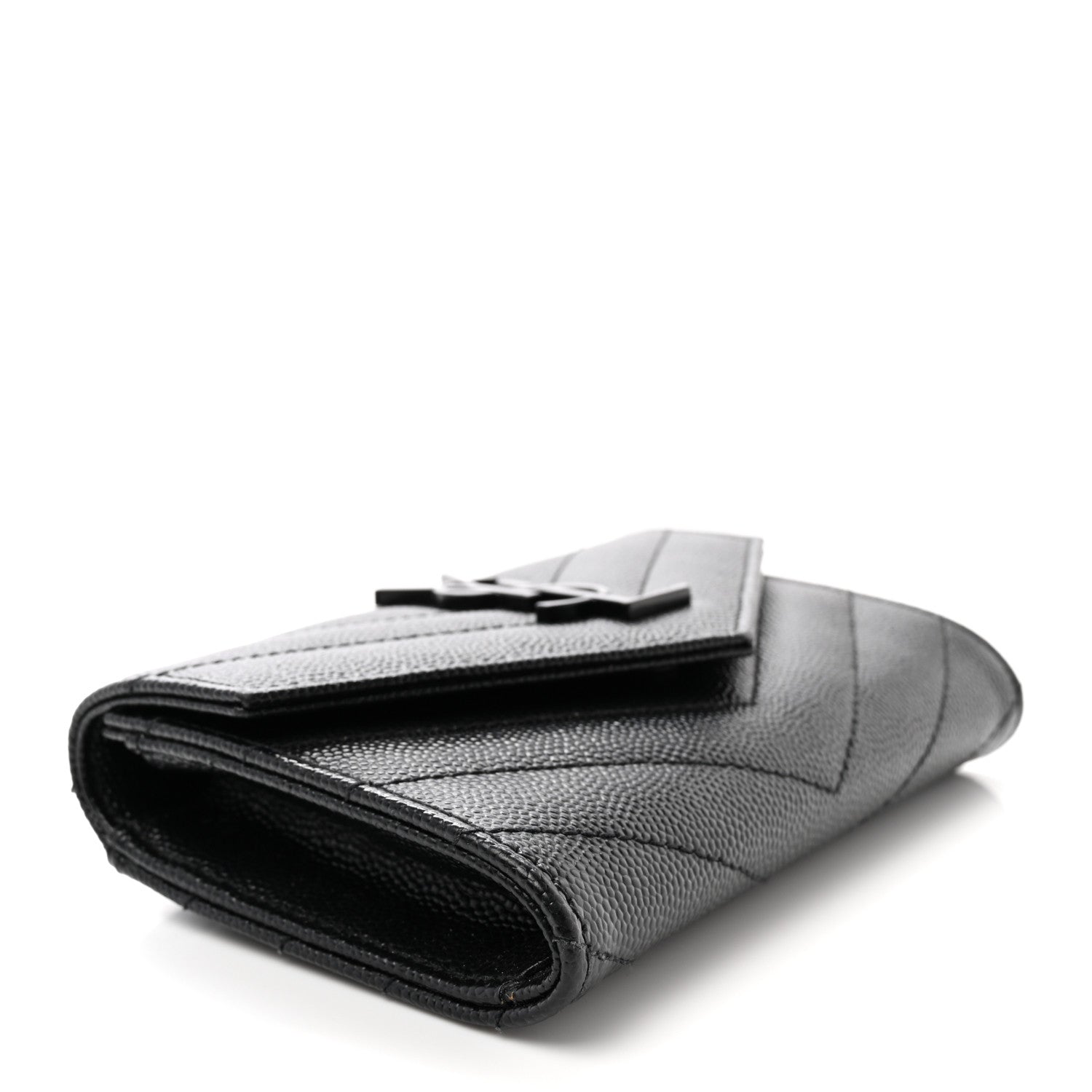 Saint Laurent Grain De Poudre Matelasse Chevron Small Monochome Monogram Envelope Wallet Black 4 of 7