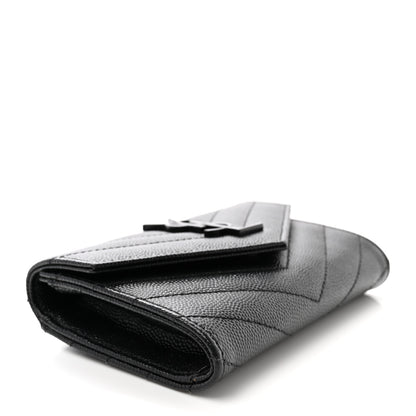 Saint Laurent Grain De Poudre Matelasse Chevron Small Monochome Monogram Envelope Wallet Black 4 of 7