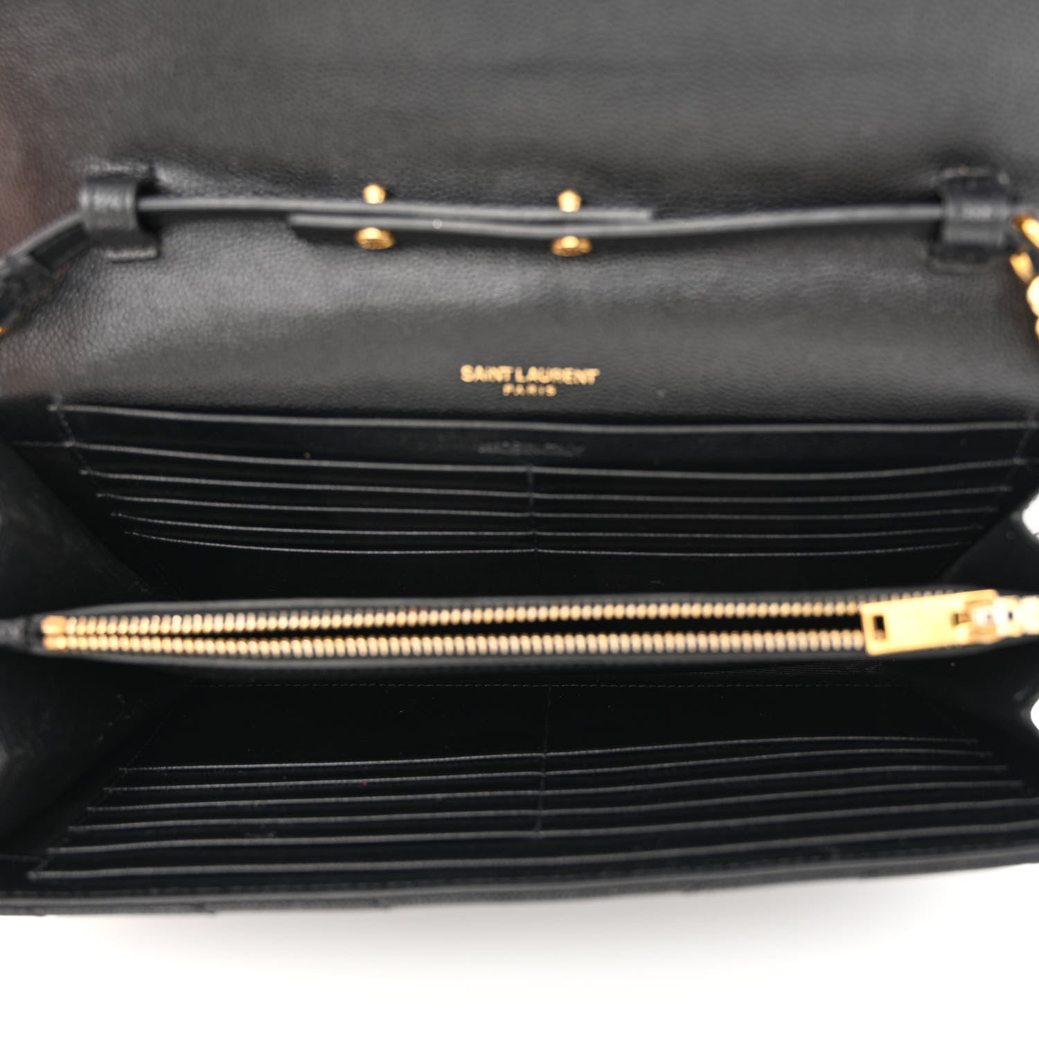 Saint Laurent Grain De Poudre Matelasse Chevron Monogram Chain Wallet Black 5 of 10