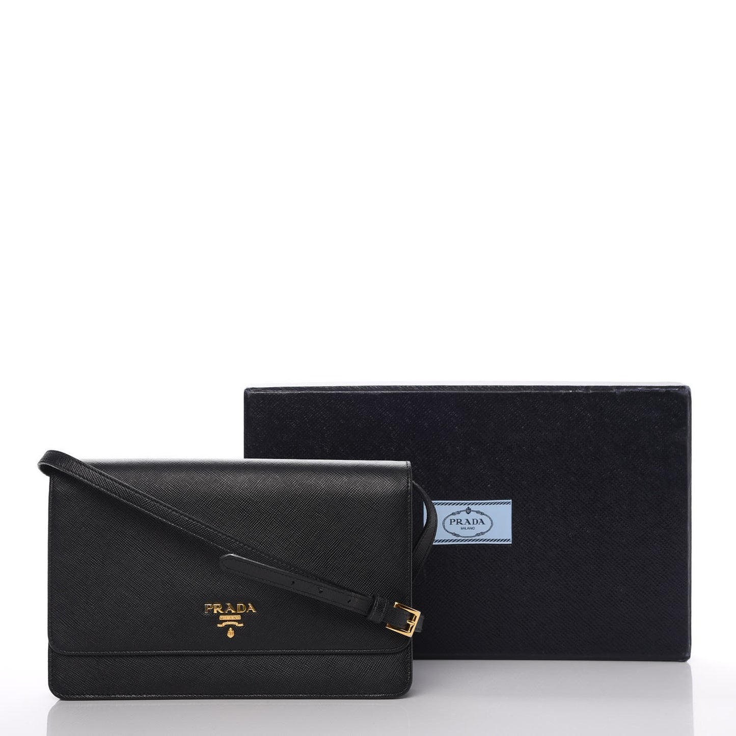 Saffiano Metal Flap Wallet With Strap Nero Black