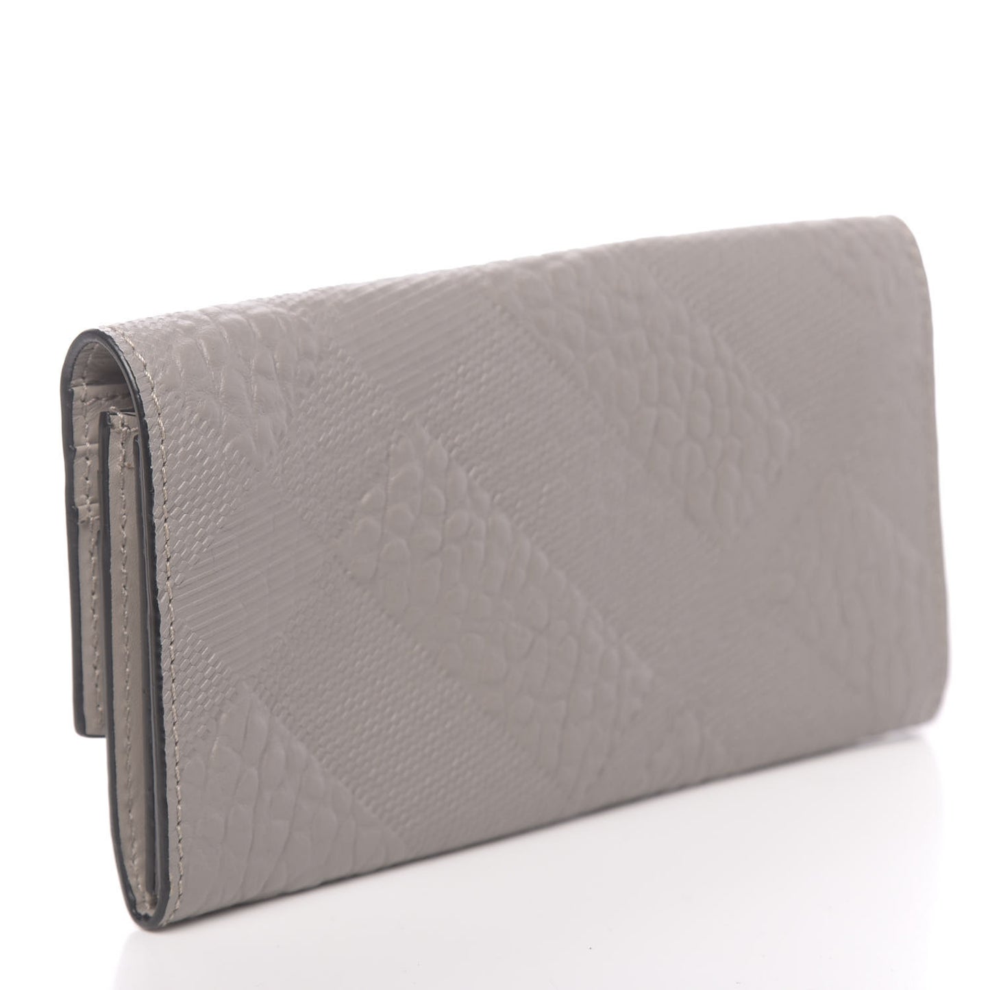 Signature Grain Calfskin Check Embossed Porter Continental Wallet Pale Grey