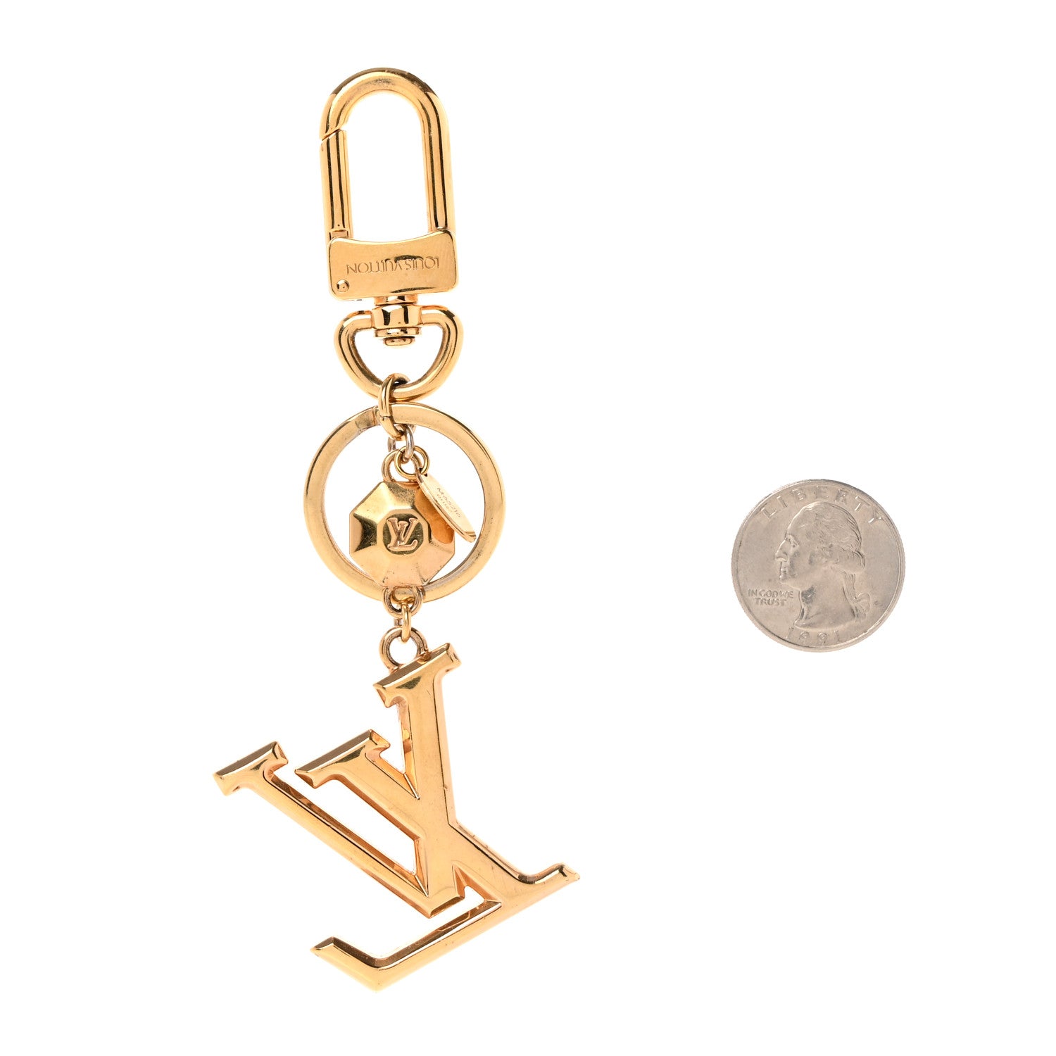 Louis Vuitton Metal LV Facettes Bag Charm Key Holder Gold 2 of 4