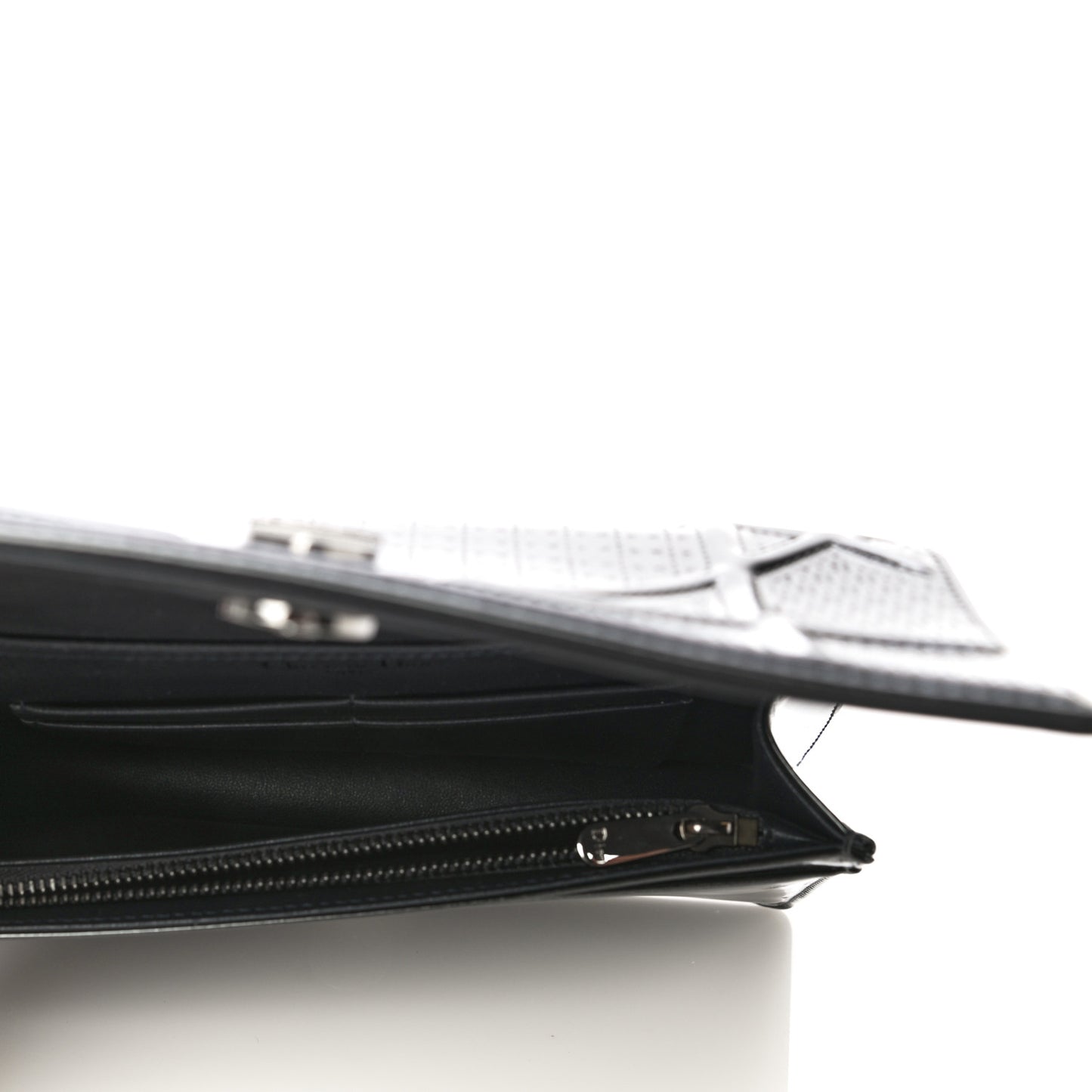 Metallic Patent Micro-Cannage Diorama Wallet on Chain Pouch Onyx Black