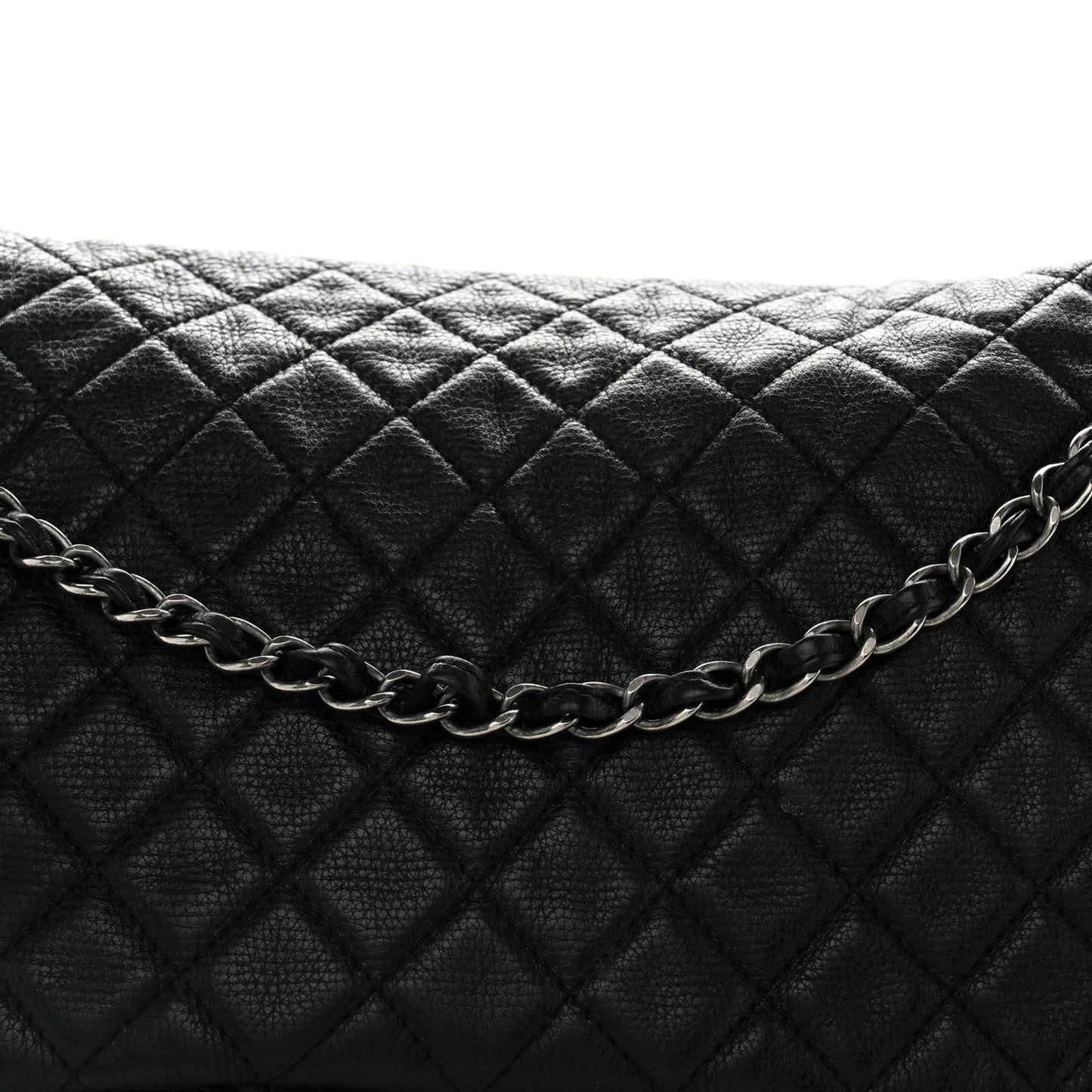 Grained Calfskin Quilted XXL Travel Flap Bag Black