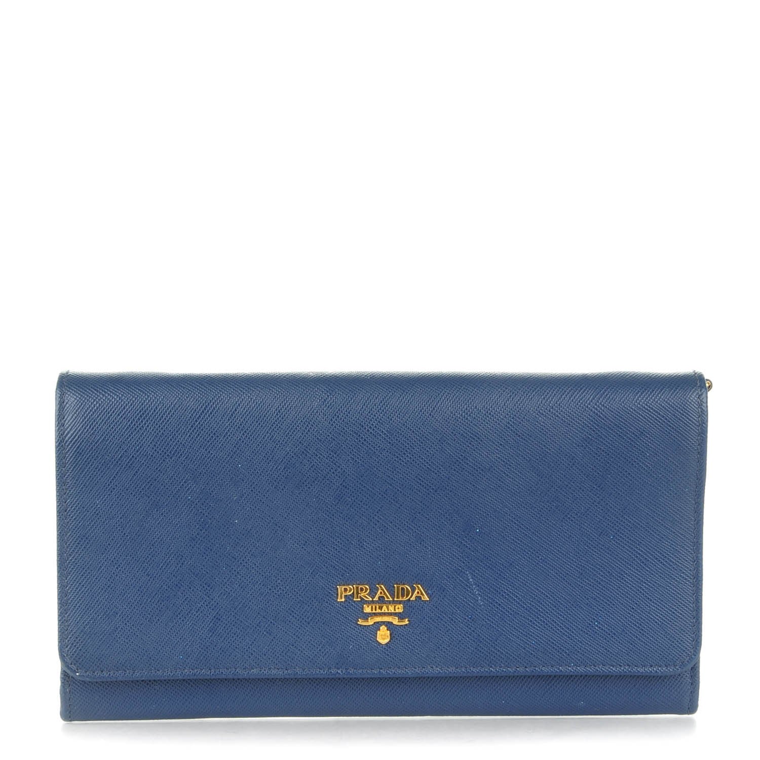 Prada Saffiano Metal Large Chain Wallet Bleuette 1 of 9