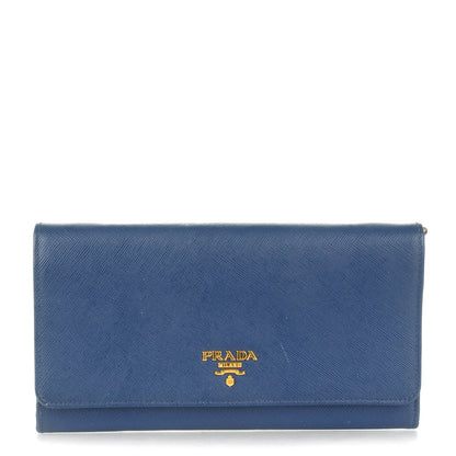 Prada Saffiano Metal Large Chain Wallet Bleuette 1 of 9