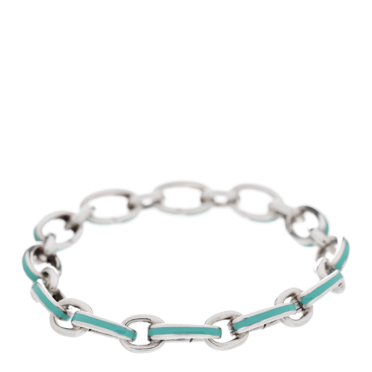 Tiffany Sterling Silver Enamel Clasping Link Bracelet Blue 1 of 4