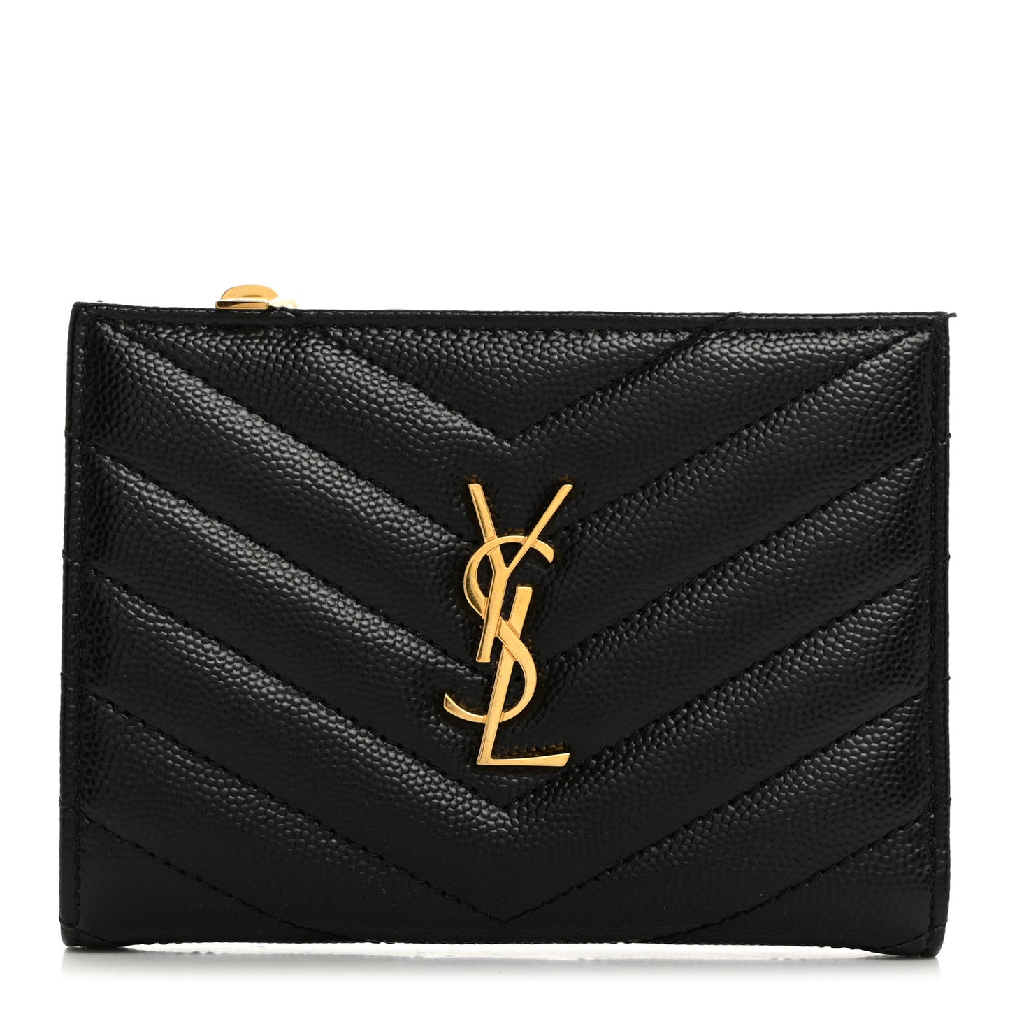 Grain De Poudre Matelasse Chevron Monogram Zipped Two-Part Wallet Black
