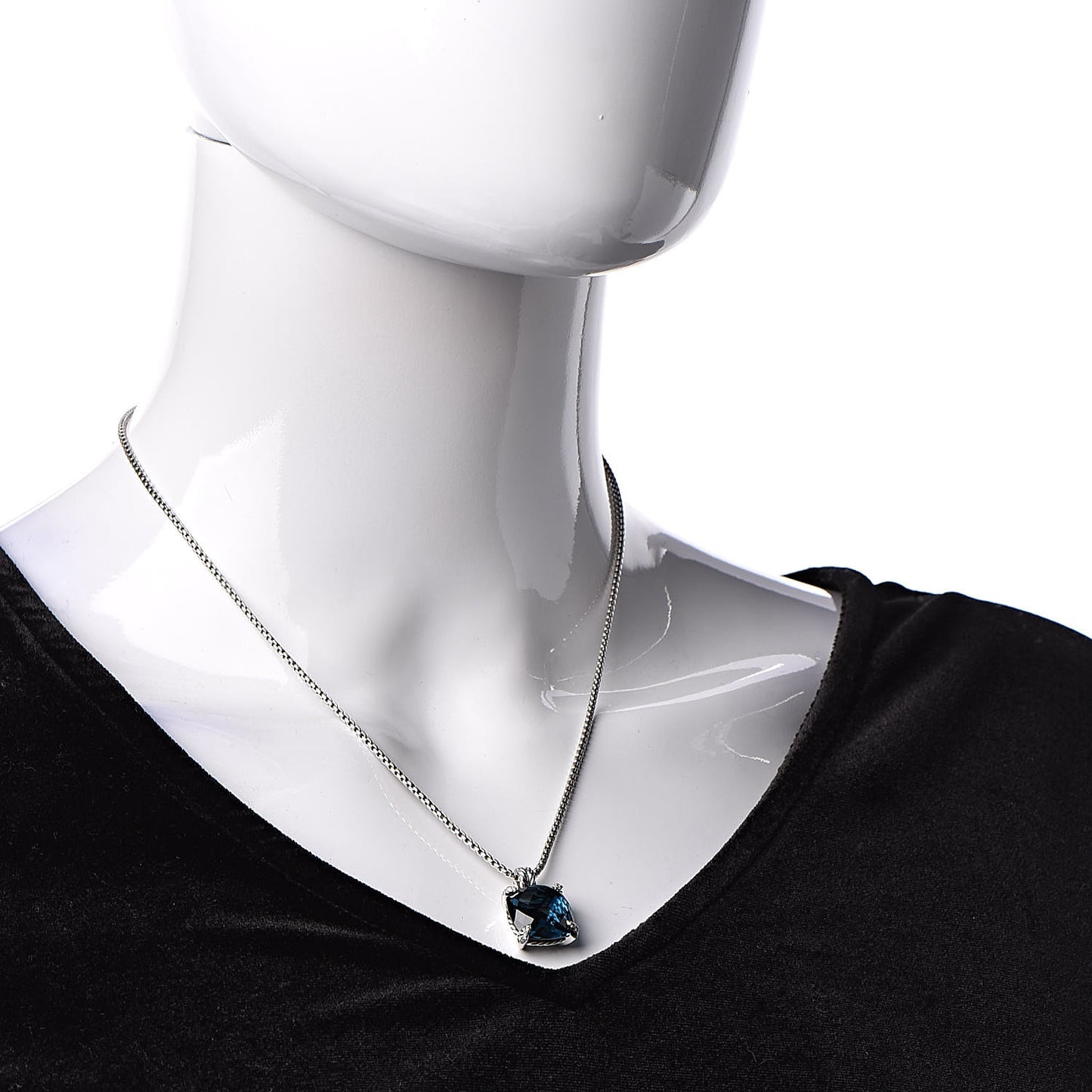 Sterling Silver Diamond Hampton Blue Topaz 14mm Chatelaine Pendant Necklace