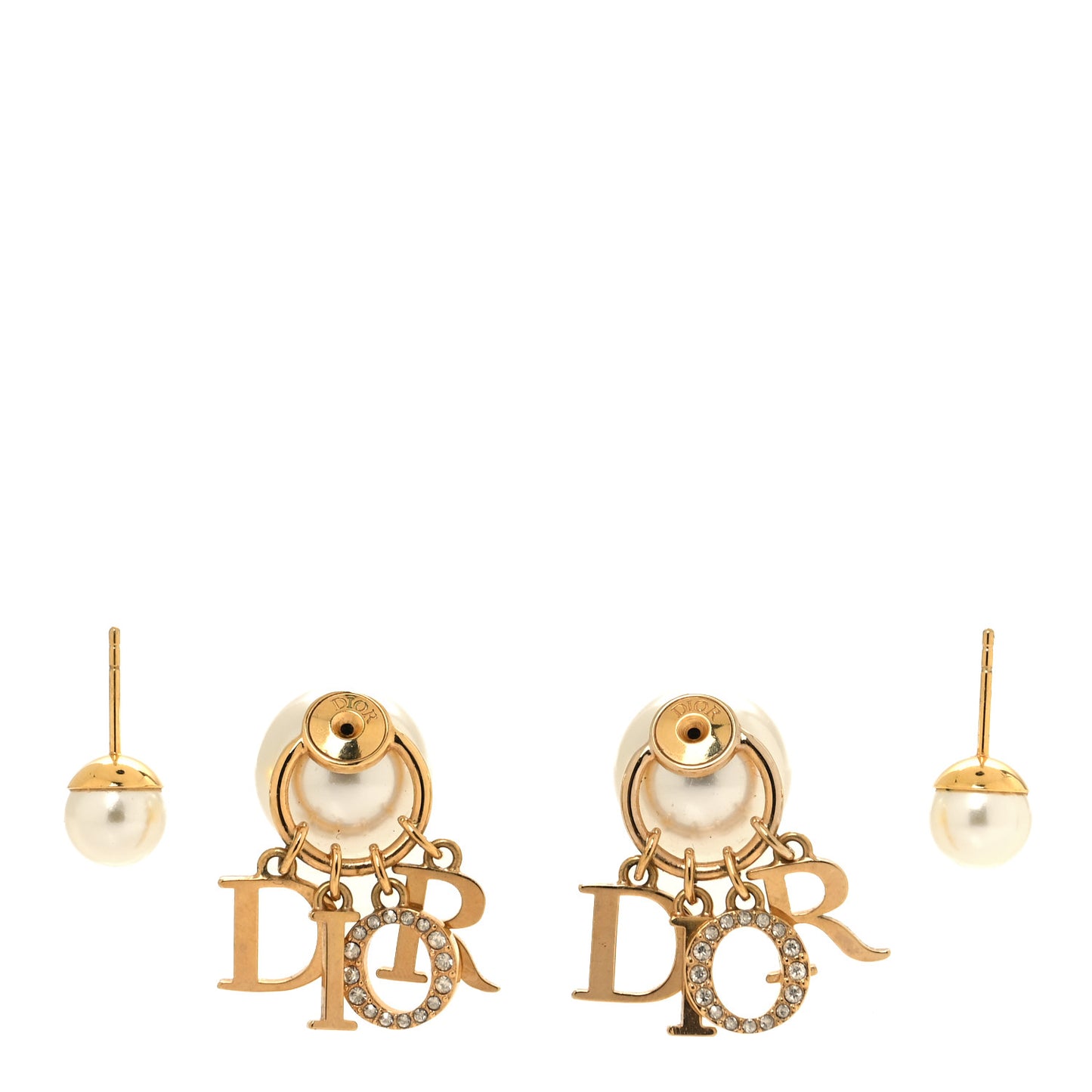 Metal Pearl Crystal Tribales Earrings Gold White