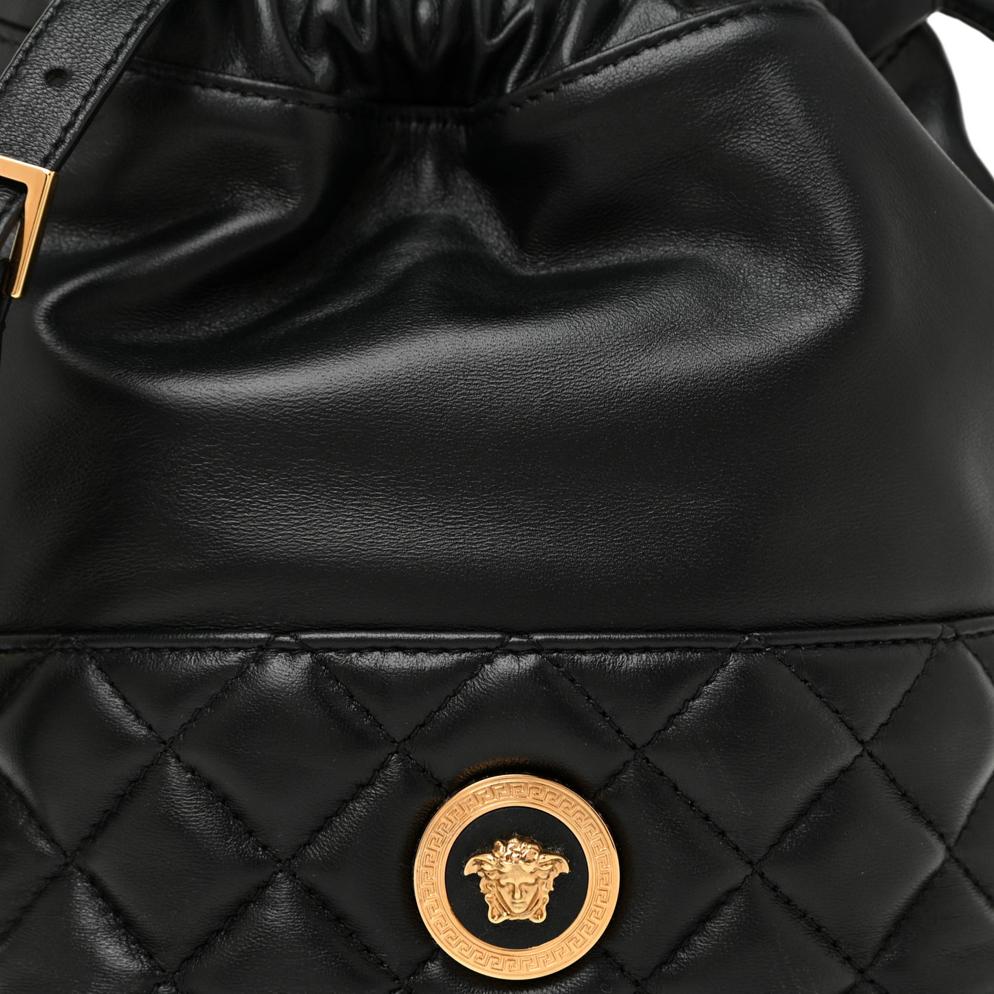 Nappa Quilted Medusa Bucket Bag Black