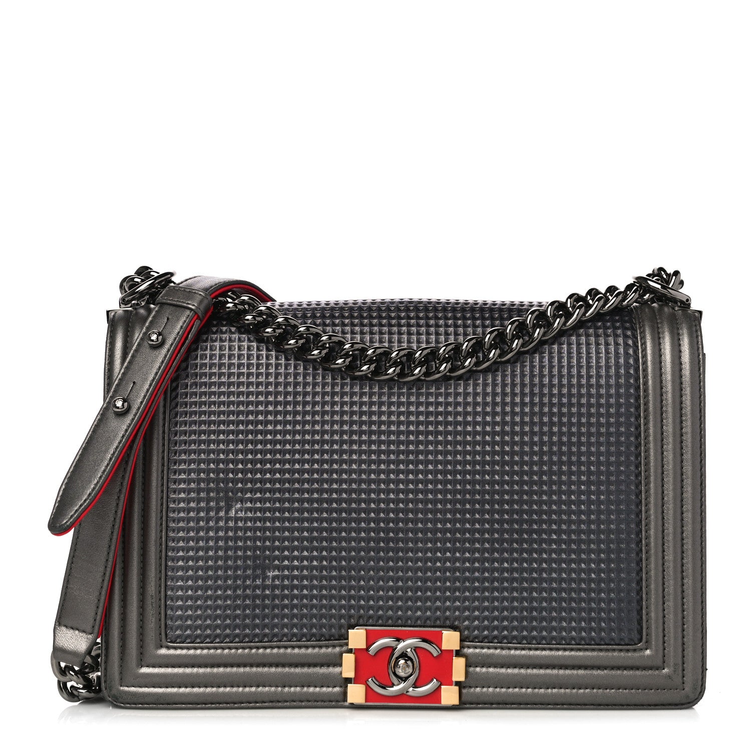 Chanel Lambskin Embossed New Medium Boy Cube Flap Grey 1 of 14