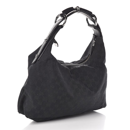 Gucci Monogram Medium Horsebit Chain Hobo Black 3 of 11
