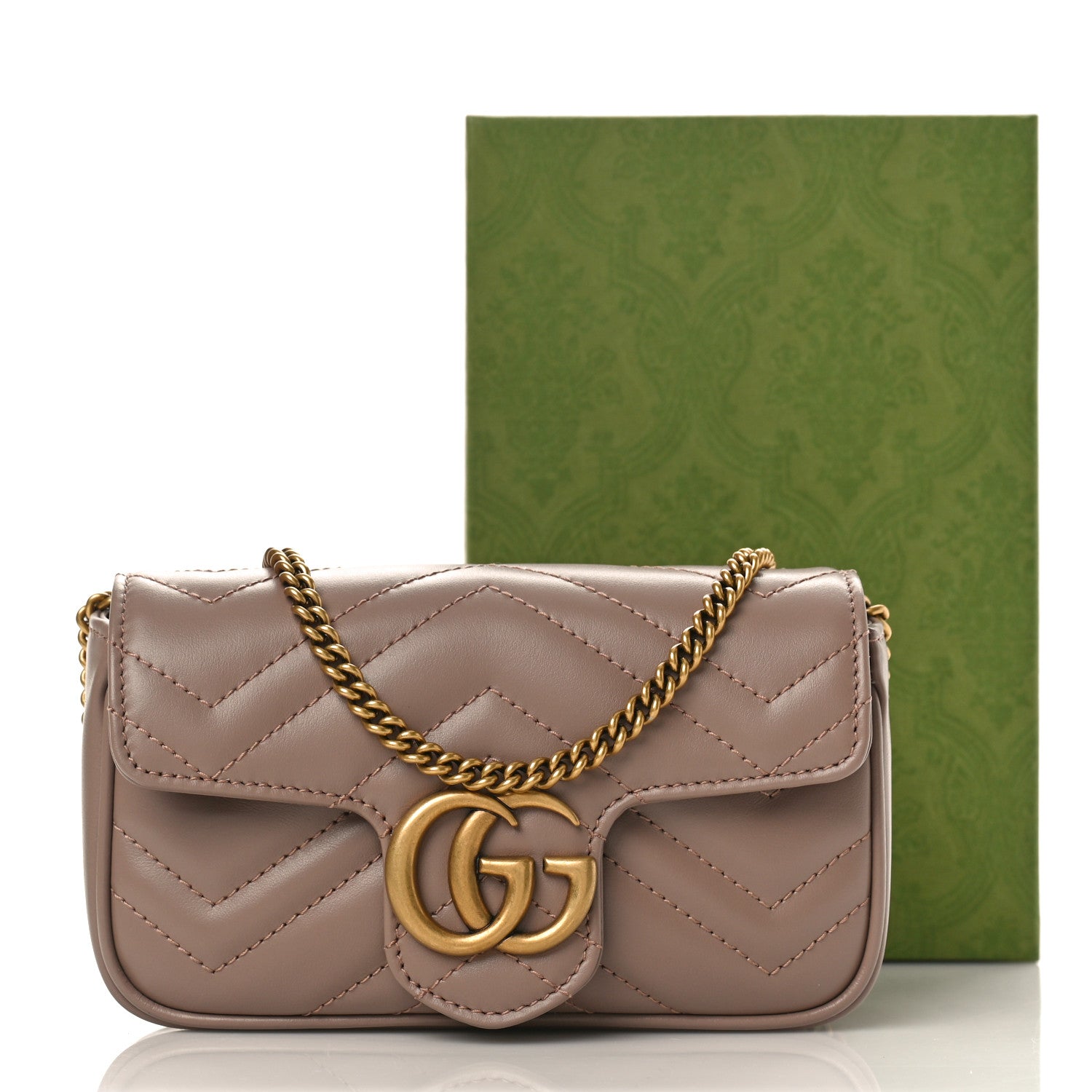 Gucci Calfskin Matelasse Super Mini GG Marmont Shoulder Bag Porcelain Rose 9 of 9