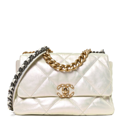 Chanel Iridescent Calfskin Quilted Large Chanel 19 Flap White 1 of 10