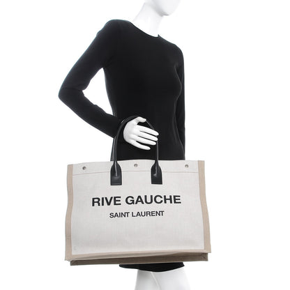 Saint Laurent Linen Calfskin Rive Gauche Tote Optic White 2 of 7