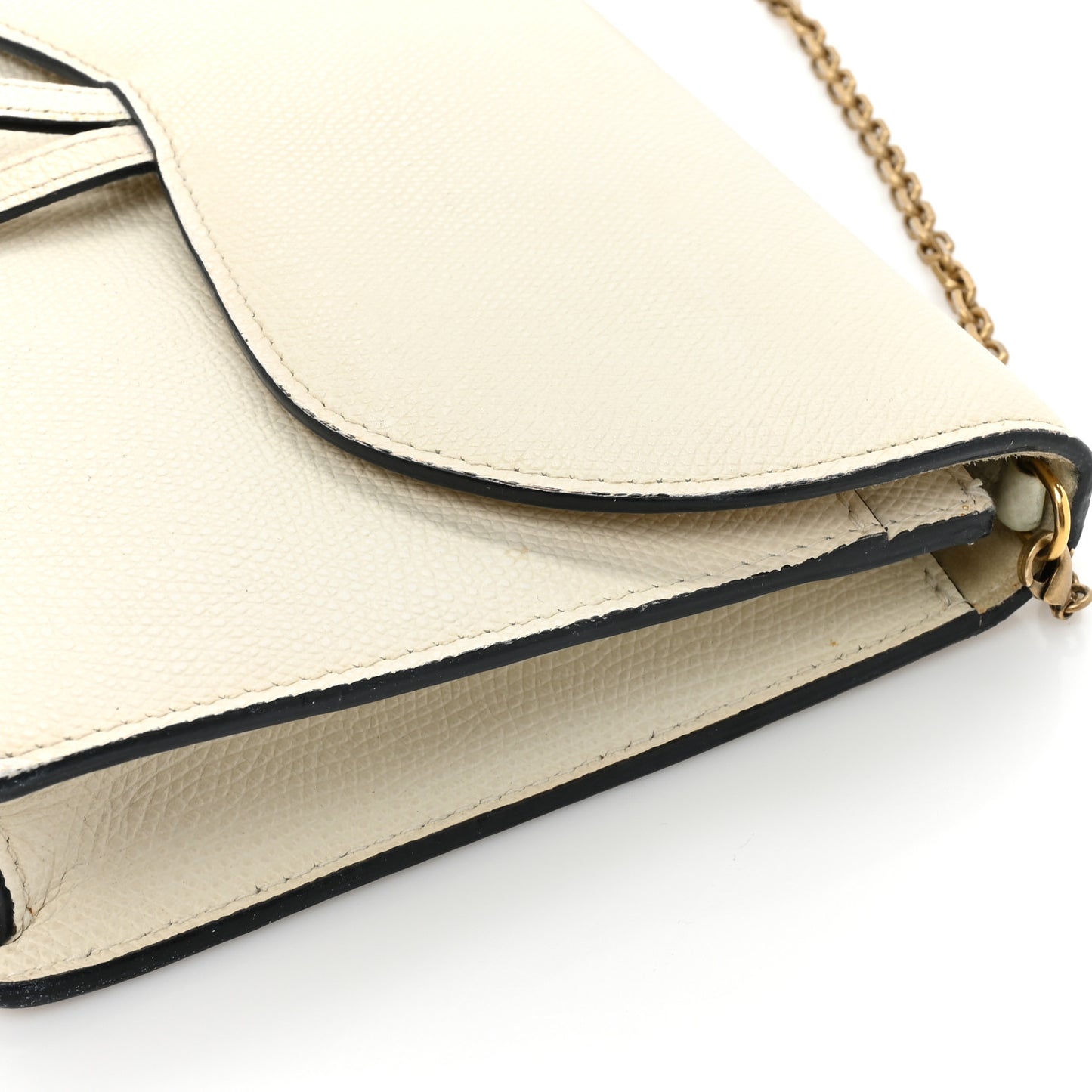 Grained Calfskin Saddle Chain Pouch Off White