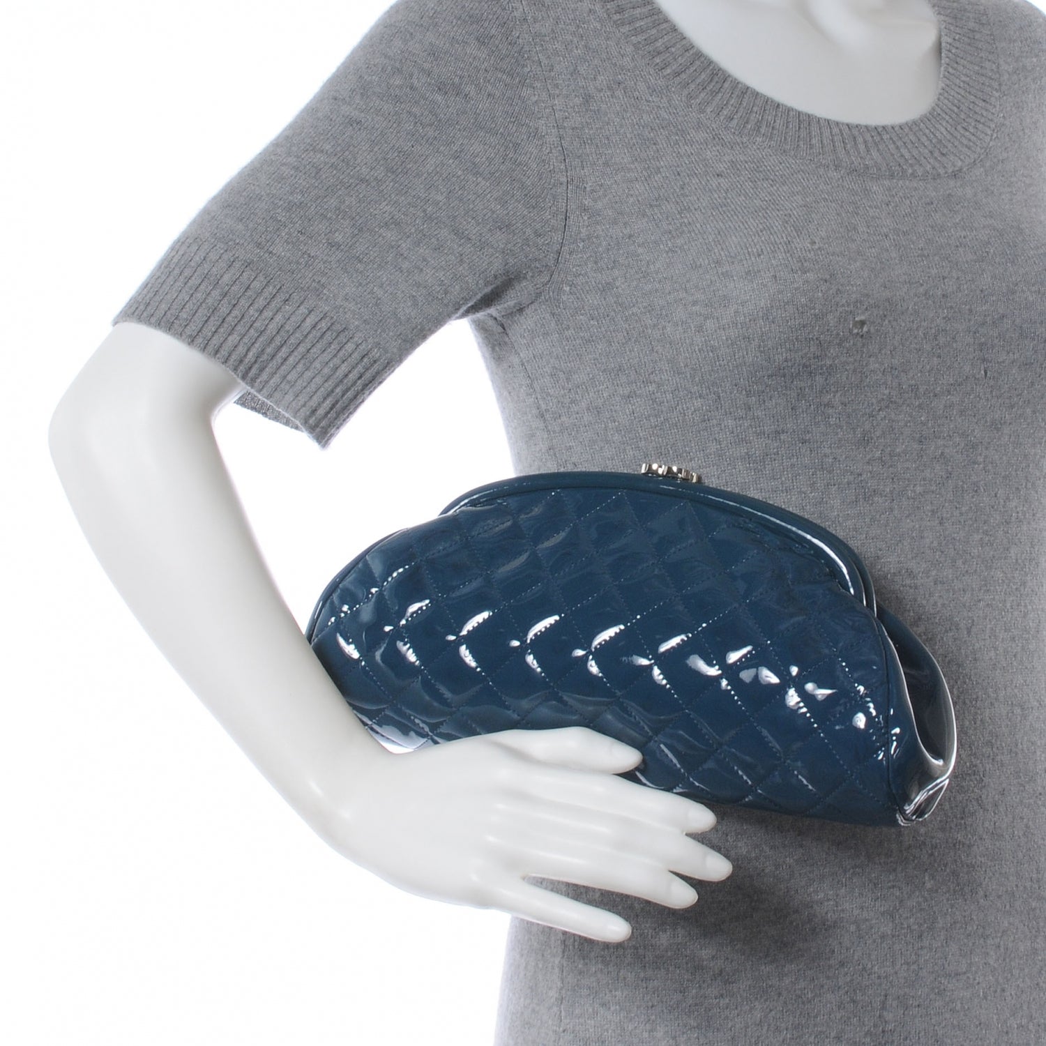 Chanel Patent Quilted Timeless Clutch Blue 2 of 9