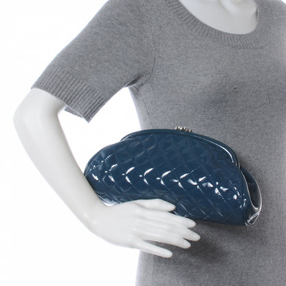 Chanel Patent Quilted Timeless Clutch Blue 2 of 9