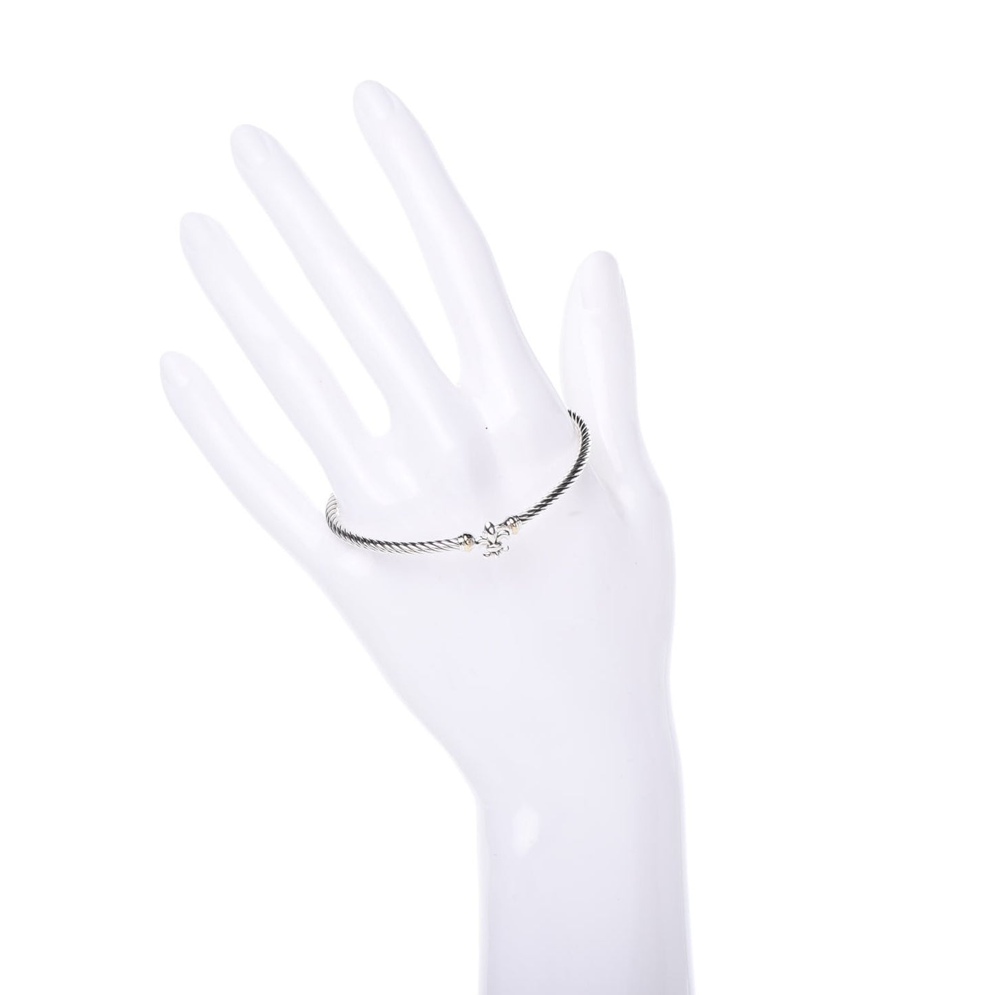 Sterling Silver 18K Yellow Gold 3mm Cable Collectibles Fleur De Lis Bracelet
