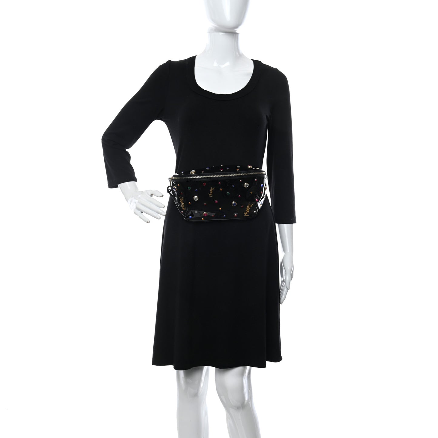 Patent Calfskin Crystal Embellished Monogram Belt Bag Black