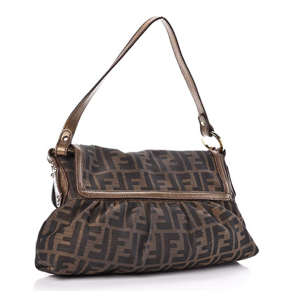 Fendi Zucca Laminated Vachetta Small Chef Shoulder Bag Tobacco Bronzo 3 of 18