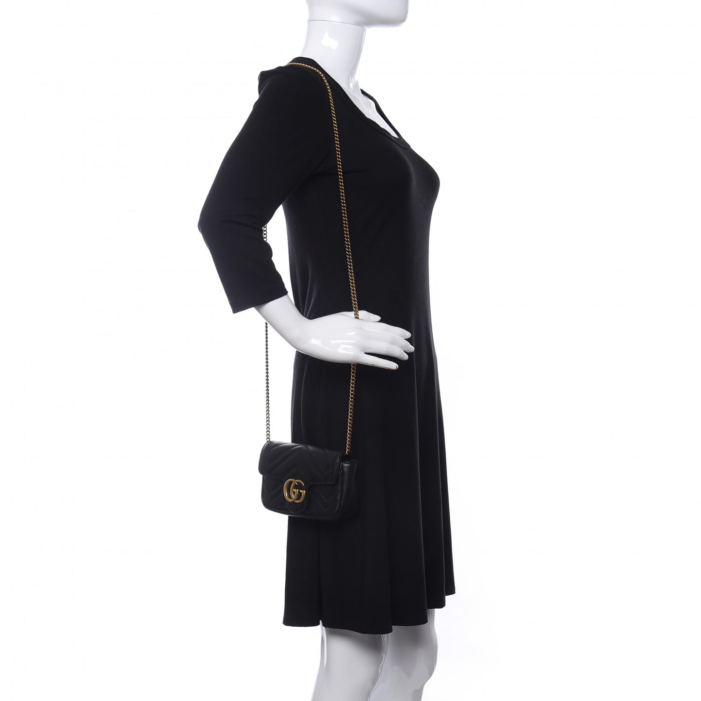 Calfskin Matelasse Super Mini GG Marmont Shoulder Bag Black