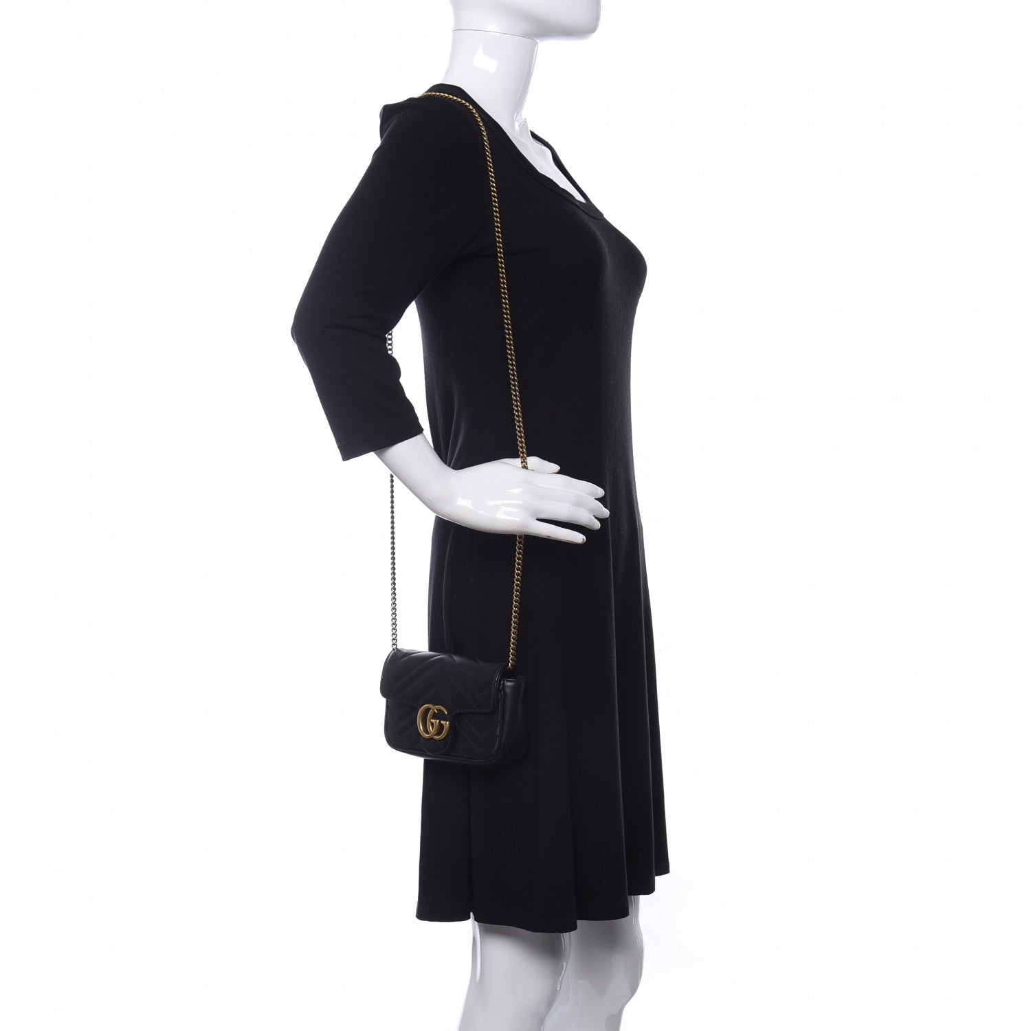 Gucci Calfskin Matelasse Super Mini GG Marmont Shoulder Bag Black 2 of 10