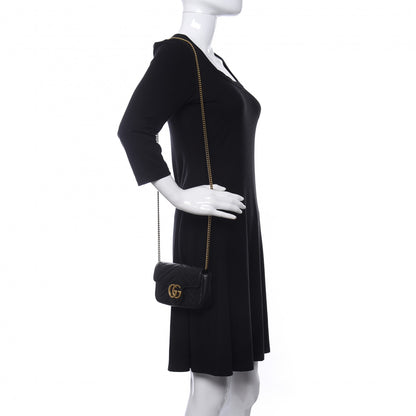 Gucci Calfskin Matelasse Super Mini GG Marmont Shoulder Bag Black 2 of 10