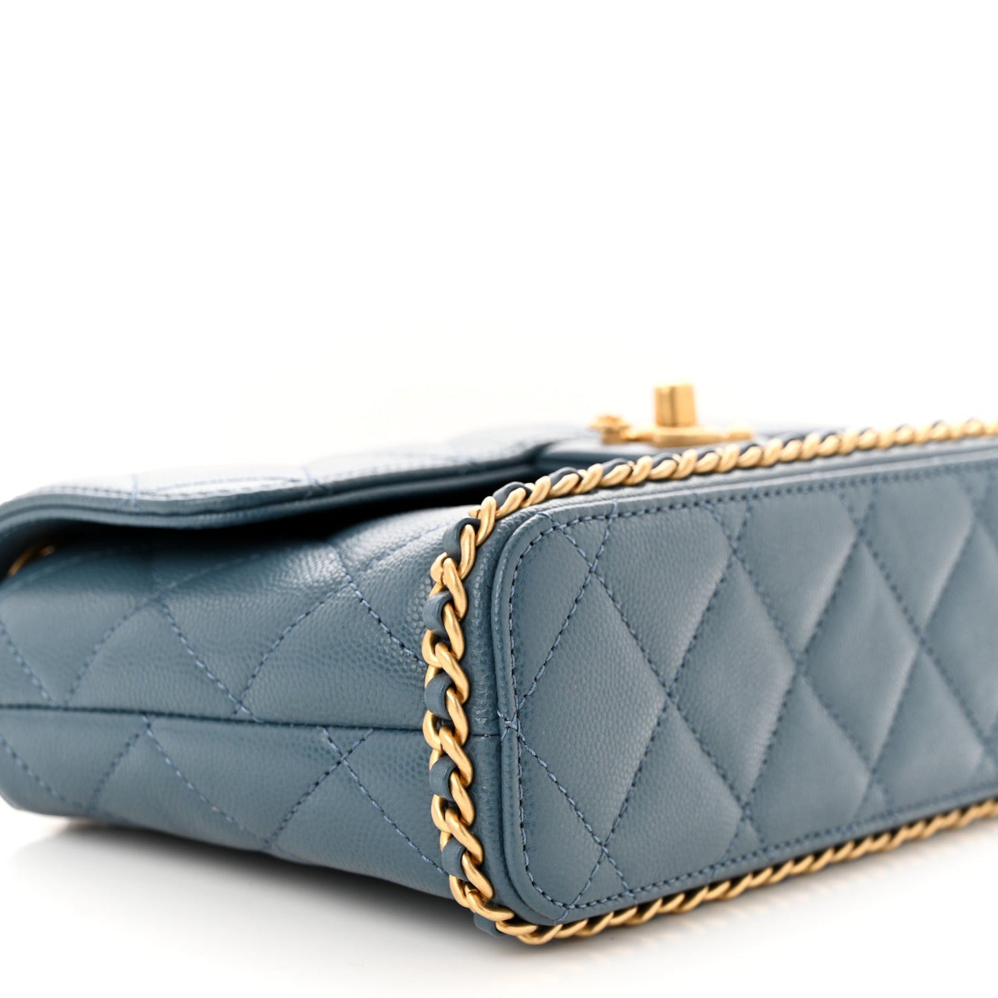 Caviar Quilted Camellia Chain Around Flap Blue