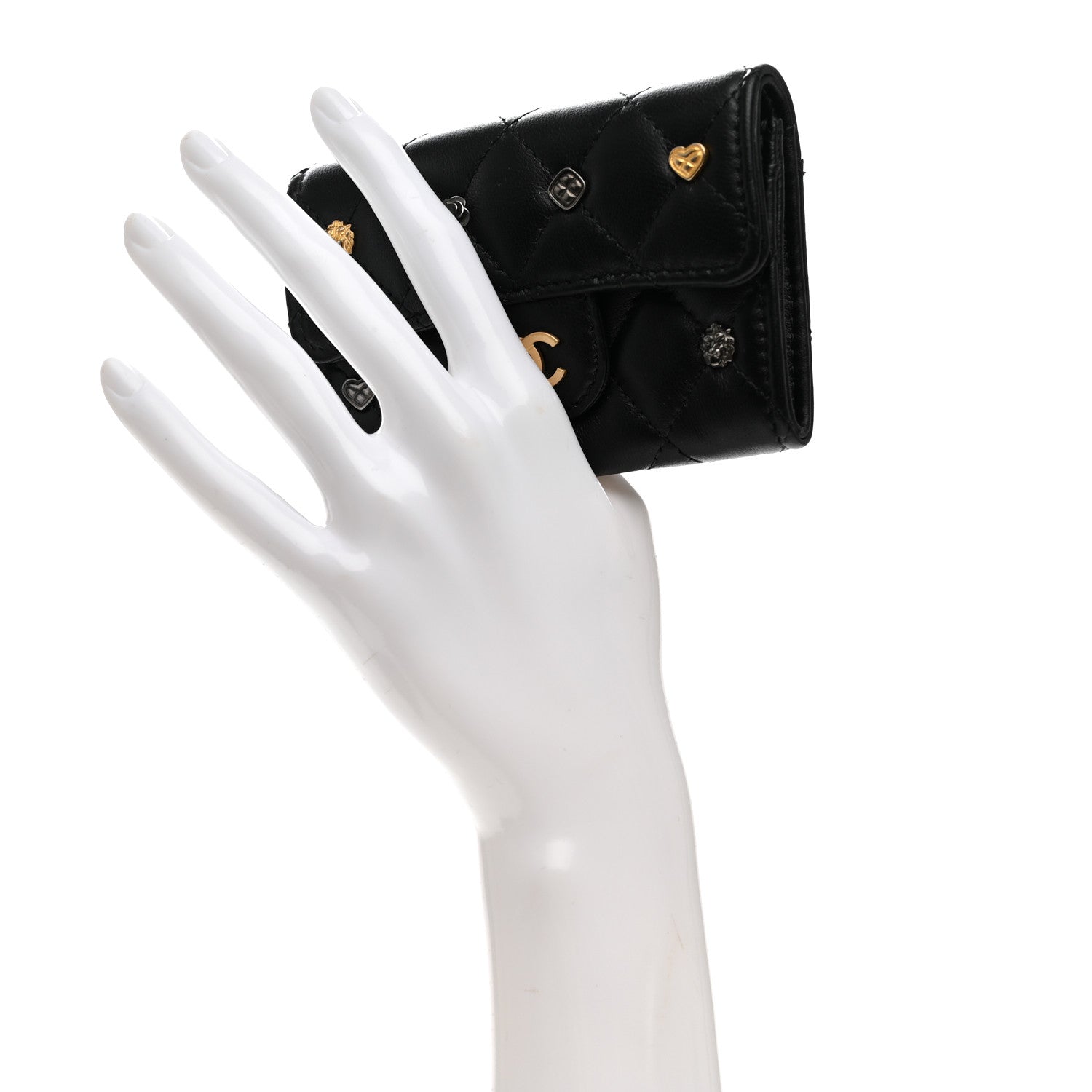 Chanel Lambskin Quilted Lucky Charms Flap Card Holder Wallet Black 2 of 9