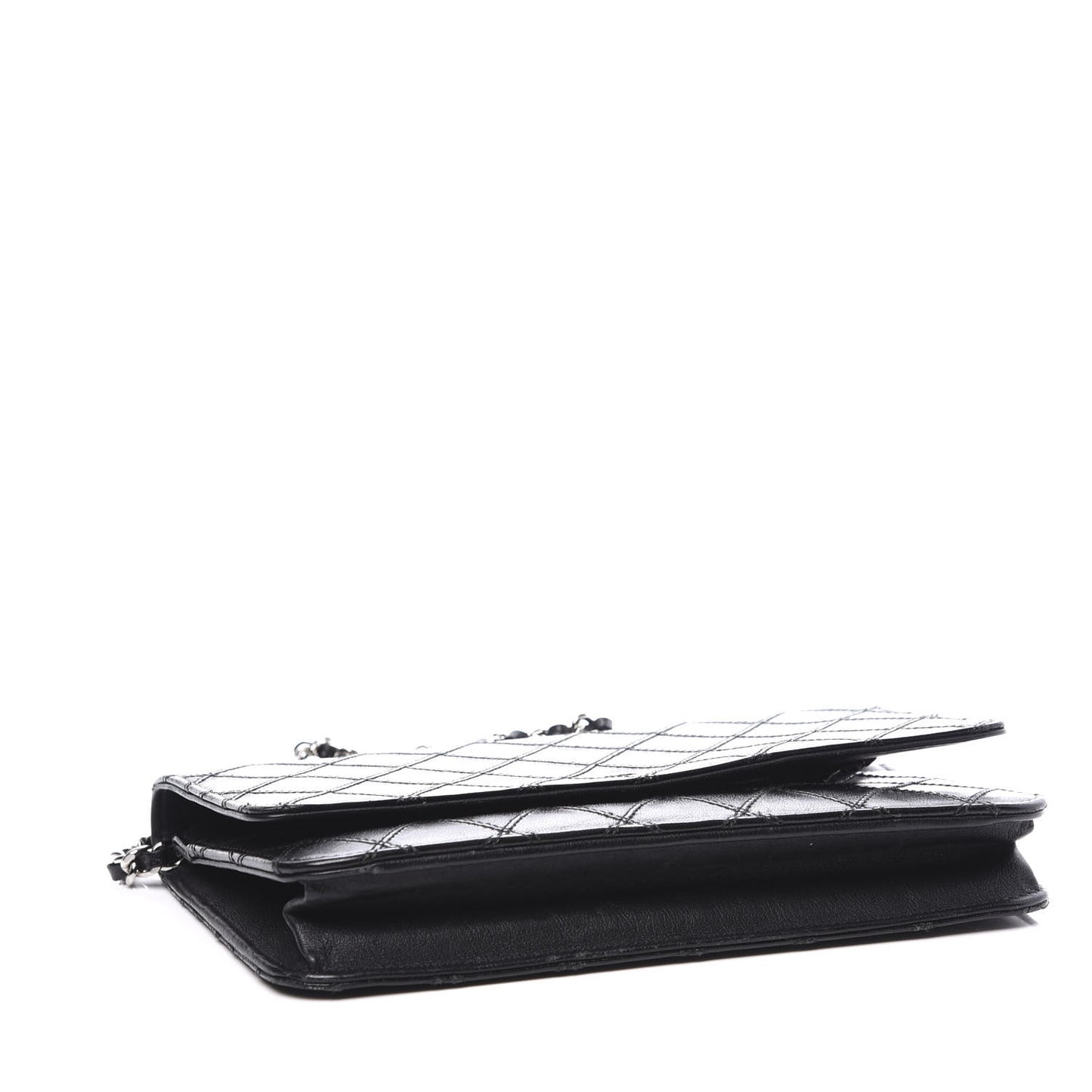 Lambskin Diamond Stitched Wallet On Chain WOC Black
