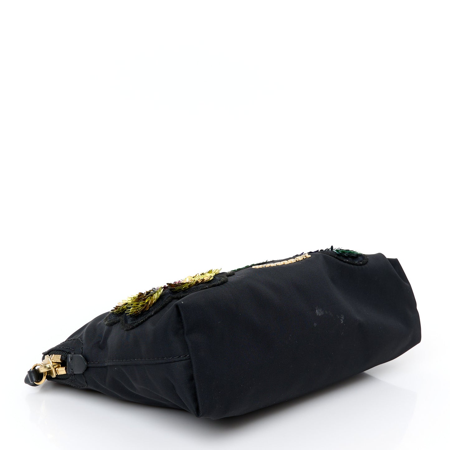 Nylon Sequin Floral Pouch Black Multicolor