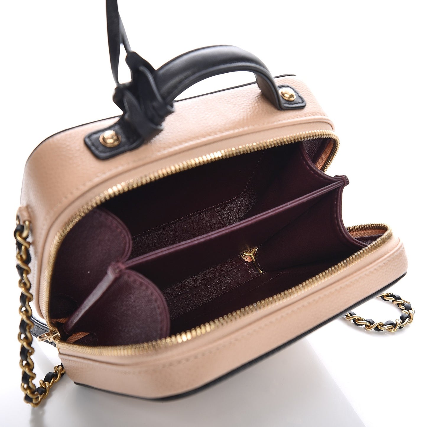 Caviar Quilted Small CC Filigree Vanity Case Beige Black