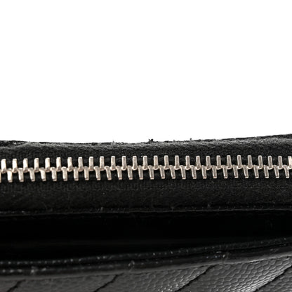 Saint Laurent Grain De Poudre Matelasse Chevron Monogram Compact Zip Around Wallet Black 10 of 10