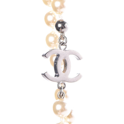 Chanel Pearl Bead CC Long Necklace Silver 6 of 7